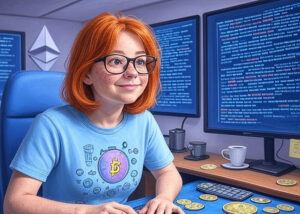 female Smart contract auditor focused on blockchain code analysis in 2025